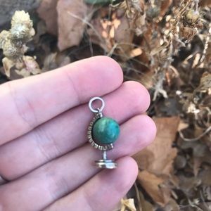 Vintage 925 globe turquoise necklace pendant charm silver